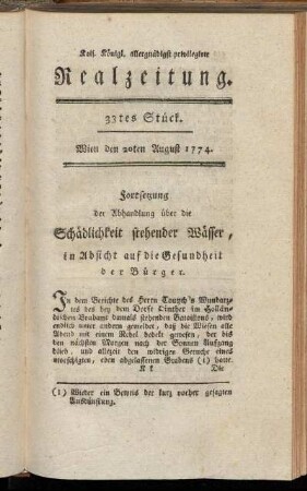33tes Stück. Wien den 20ten August 1774.
