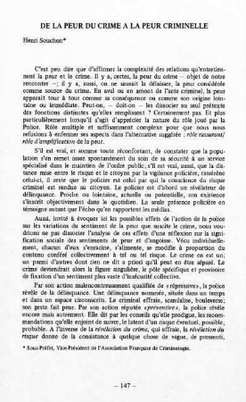 147-157, De la peur du crime a la peur criminelle