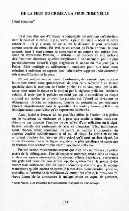 147-157, De la peur du crime a la peur criminelle