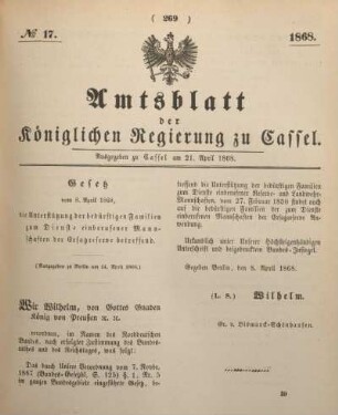 № 17. Ausgegeben zu Cassel am 21. April 1868.