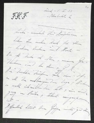 Brief von Fanny Hirsch-Faber an Margarete Hauptmann