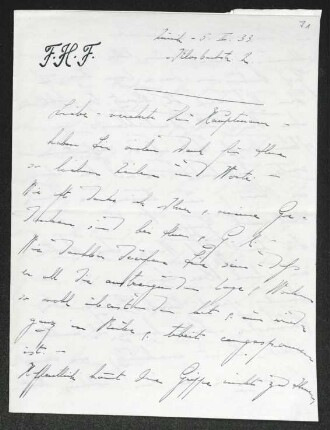 Brief von Fanny Hirsch-Faber an Margarete Hauptmann