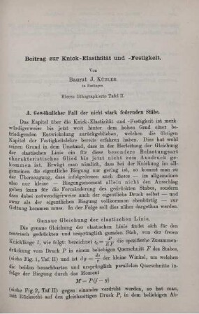 Beitrag zur Knick - Elastizität und -Festikeit.