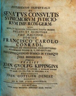 Diss. inaug. de senatus consultis supremorum iudiciorum imp. rom. germ.