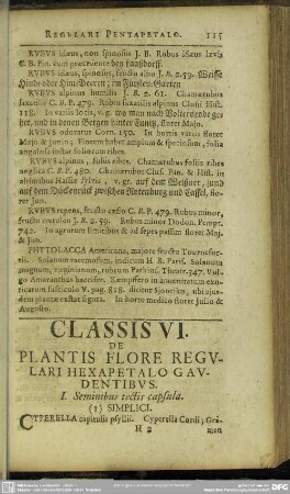 Classis VI. De Plantis Flore Regulari Hexapetalo Gaudentibus