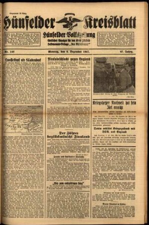 Ausgabe vom Montag, den 08. Dezember 1941.