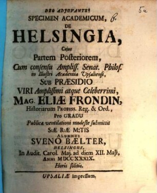 Specimen academicum de Helsingia, 2