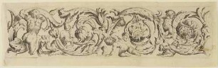 Männliche Figur, Monster, Putti und Hund, Blatt 9 der Serie "Verscheyden aerdige morissen"