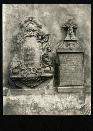 kath. Kirche, Grabstein der Maria Sophia Dincker 1779, Grabstein des Theodor Reinig 1815