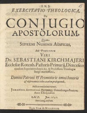 Exercitatio Theologica, De Coniugio Apostolorum