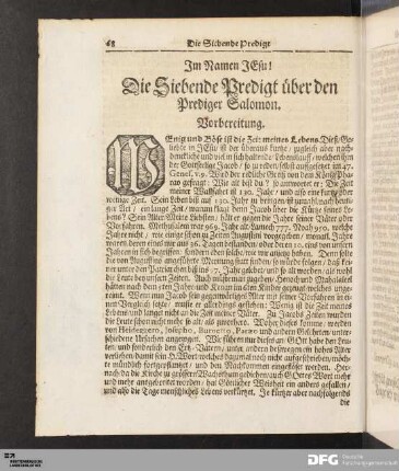 Die Siebende Predigt über den Prediger Salomon.