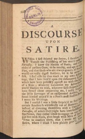 A Discourse upon Satire