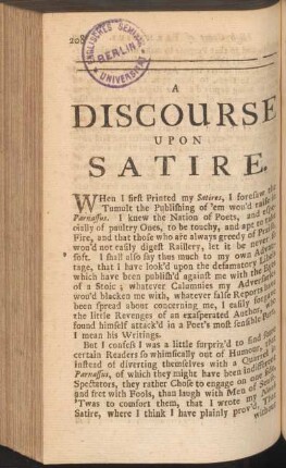 A Discourse upon Satire
