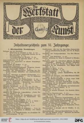 Inhaltsverzeichnis zum XI. Jahrgang