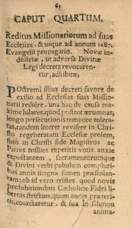 Caput quartium. Reditus Missionarium ad suas Eccletias ...
