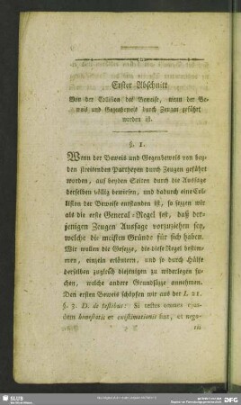 Erster Abschnitt Von der Collision der Beweise, wenn der Beweis und Gegenbeweis durch Zeugen geführt worden ist
