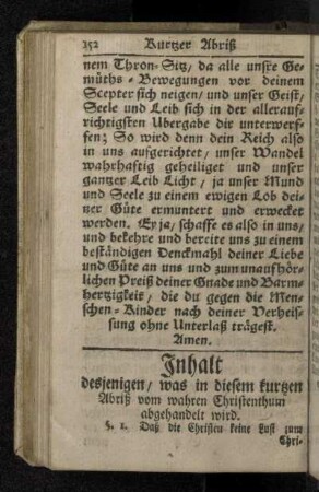Inhalt desjenigen, was in diesem kurtzen Abriß vom wahren Christenthum abgehandelt wird.