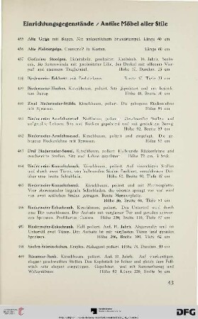 Einrichtungsgegenstände / Antike Möbel aller Stile (Nr. 455-511)