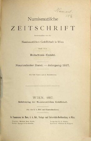 Numismatische Zeitschrift. 19. 1887