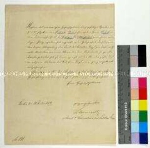 Dankschreiben von Oberst Kleinmetz an Hermann Leopold von Boyen betreffend Übersendung eines Portäts von Hermann von Boyen für den Feldmarschallsaal des Kadettenhauses