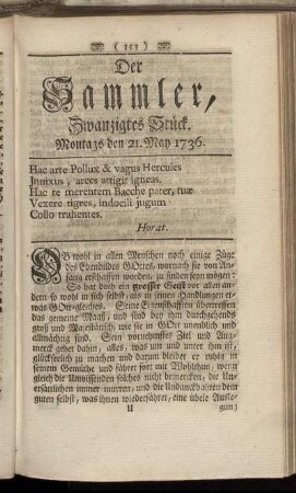 Zwanzigstes Stück. Montags den 21. May 1736.