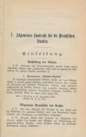 I. Allgemeines Landrecht für die Preußischen Staaten.