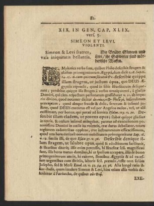 XIX. In Gen. Cap. XLIX. vers. 5. Simeon Et Levi. Violenti.