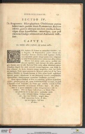 Sectio IV: De Fragmentis Hieroglyphicis Obeliscorum partim subterraneis, partim muris [...]