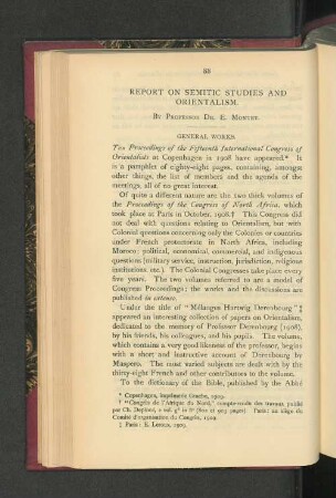 Report on Semitic Studies and Orientalism.