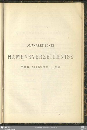 Alphabetisches Namensverzeichniss Der Aussteller