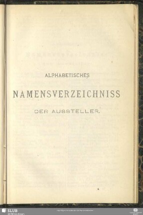 Alphabetisches Namensverzeichniss Der Aussteller