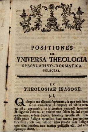 Positiones ex universa theologia speculativo-dogmatica selectae