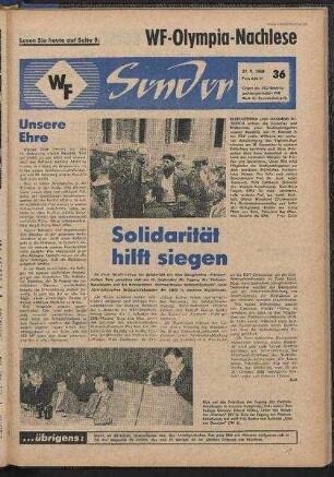 Betriebszeitung 'WF-Sender', Nr.36/1968 (27. September 1968)