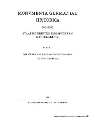 Die Werke des Konrad von Megenberg, 4. Monastik