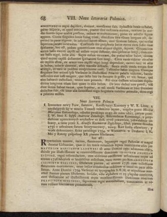 VIII. Nova litteraria Polonica.