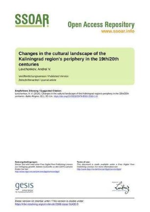 Changes in the cultural landscape of the Kaliningrad region's periphery in the 19th/20th centuries