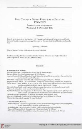Fifty years of polish research in Palmyra