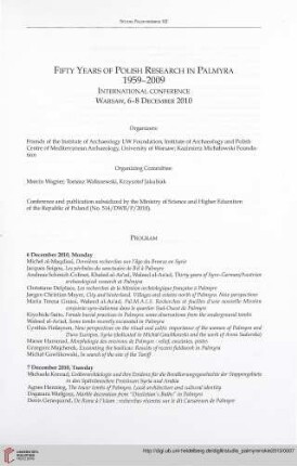 Fifty years of polish research in Palmyra