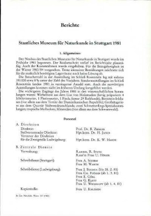 Staatliches Museum für Naturkunde in Stuttgart 1981