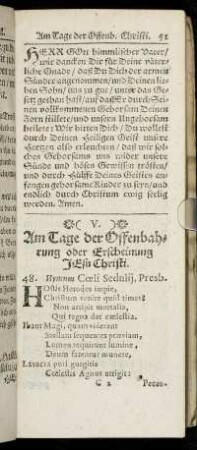 V. Am Tage der Offenbahrung oder Erscheinung Jesu Christi.