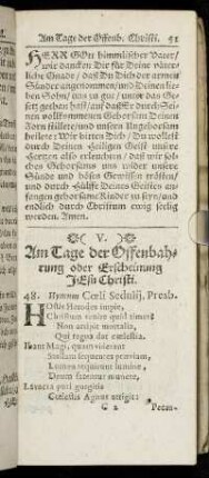 V. Am Tage der Offenbahrung oder Erscheinung Jesu Christi.