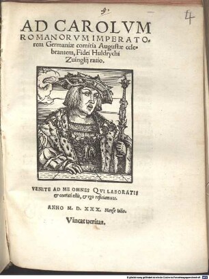 Ad Carolvm Romanorvm Imperatorem Germaniae comitia Augustae celebrantem, Fidei Huldrychi Zuinglij ratio
