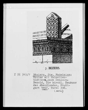 Béziers, Eglise de la Madeleine, Gesims mit floralen Ornamenten