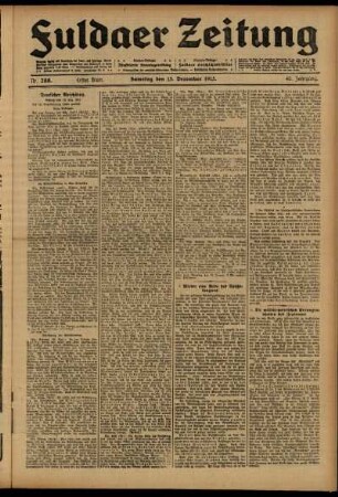 Erste Ausgabe vom Samstag, den 13. Dezember 1913.