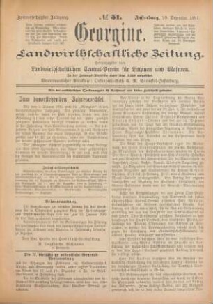 Zweiundsechzigster Jahrgang. No. 51. Insterburg, 20. Dezember 1894.