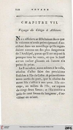 Chapitre VII: Voyage de Cérigo à Athènes