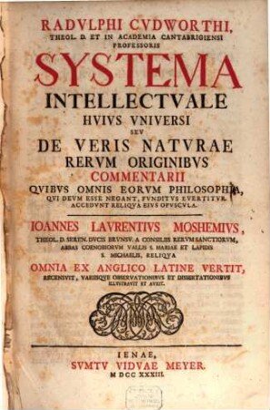 Systema intellectuale huius universi, 1