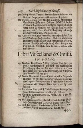 Libri Miscellanei & Omissi. In Folio.