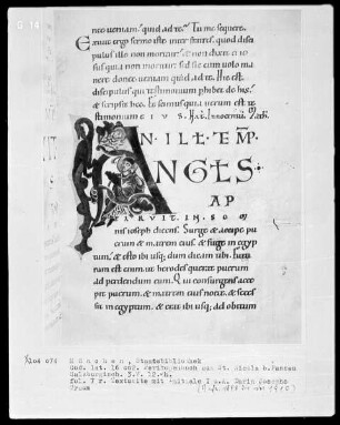 Evangelien für die Festtage — Initiale A (ngelus aperuit), darin Josefs Traum, Folio 7recto