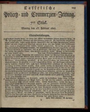 7tes Stück, Montag den 9ten Februar 1807